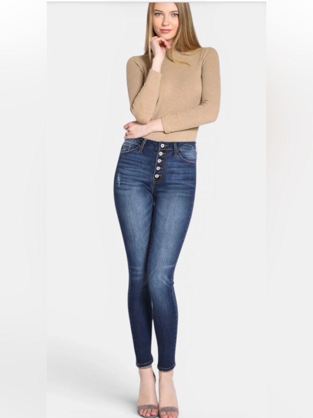 KanCan Jeans Distressed Dark Blue Wash Boyfriend Jeans with Button Fly Size 30